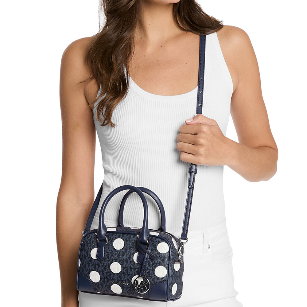 Michael Kors Thompson Extra-Small Polka Dot Signature Logo Satchel Navy # 35S5S7OC0N