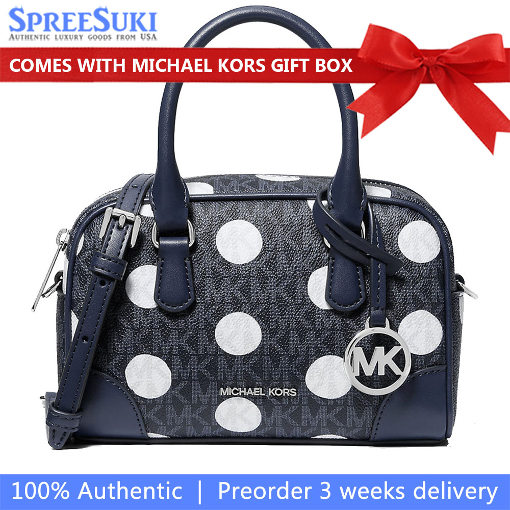 Michael Kors Thompson Extra-Small Polka Dot Signature Logo Satchel Navy # 35S5S7OC0N
