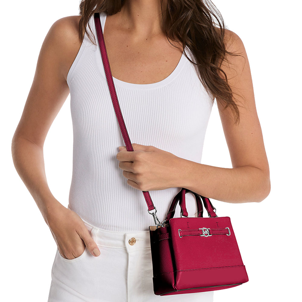 Michael Kors Reed Extra-Small Pebbled Leather Satchel Dark Raspberry # 35F4S6RC0T