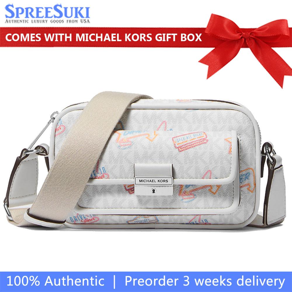 Michael Kors Bradshaw Extra-Small Embellished Signature Logo Camera Crossbody Bag Optic White # 35T5S2BC0I