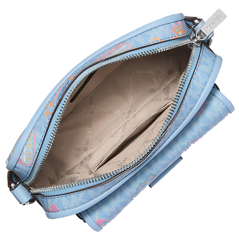 Michael Kors Bradshaw Extra-Small Embellished Signature Logo Camera Crossbody Bag Light Sky # 35T5S2BC0I