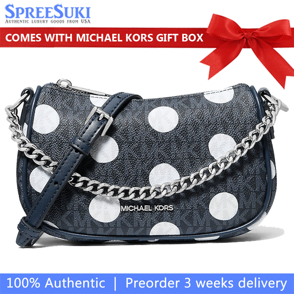 Michael Kors Carmela Small Polka Dot And Signature Logo Pochette Navy # 35S5S1QC1N