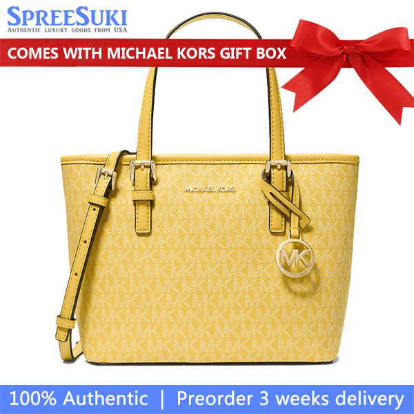 Michael Kors Jet Set Travenuel Extra-Small Logo Top-Zip Tote Bag Daisy Yellow # 35F3GTVT0B