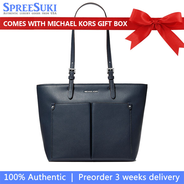 Michael Kors Jet Set Medium Pocket Tote Bag Navy # 35H3STVT6B