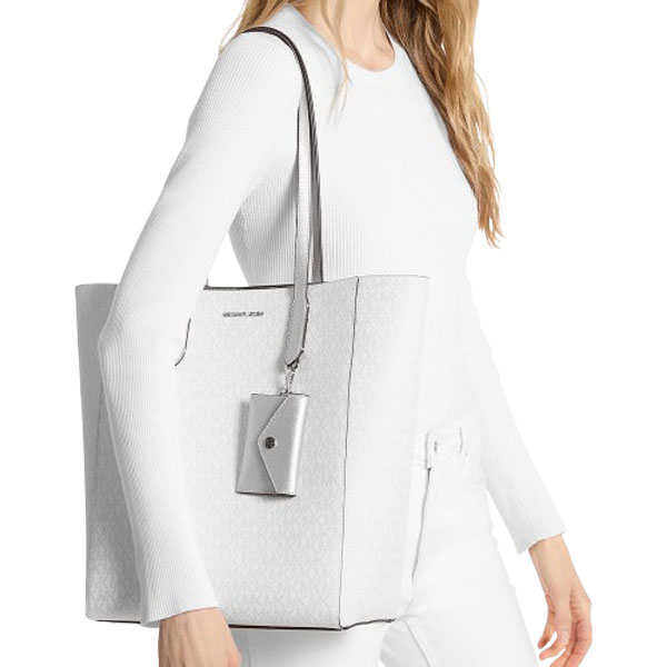 Michael Kors Vincent Large Logo Tote Bag With Card Case Silver # 35F4S2VT7V