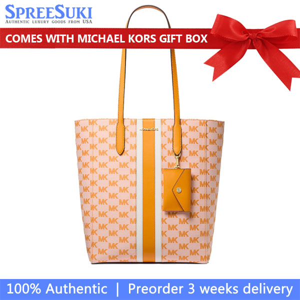 Michael Kors Vincent Large Logo Jacquard Tote Bag With Card Case Pop Orange # 35R5G2VT7J