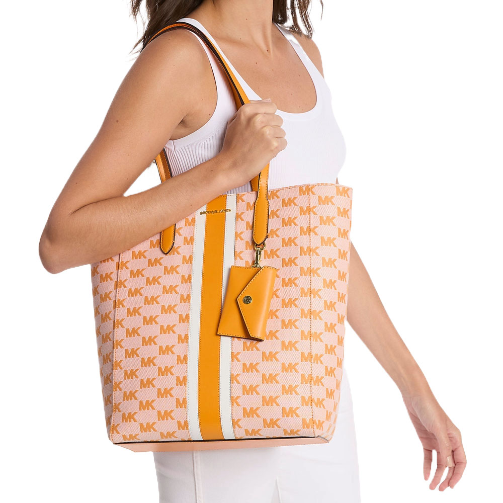 Michael Kors Vincent Large Logo Jacquard Tote Bag With Card Case Pop Orange # 35R5G2VT7J