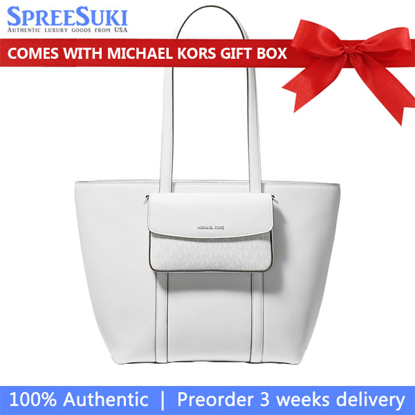 Michael Kors Jet Set Large 2-In-1 Pebbled Leather Tote Bag Optic White # 35S5STVT3L