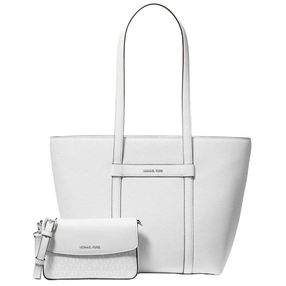 Michael Kors Jet Set Large 2-In-1 Pebbled Leather Tote Bag Optic White # 35S5STVT3L