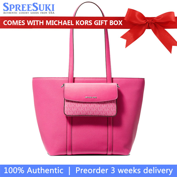Michael Kors Jet Set Large 2-In-1 Pebbled Leather Tote Bag Dragonfruit # 35S5STVT3L