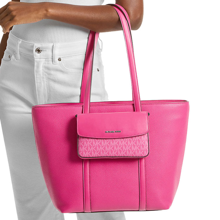 Michael Kors Jet Set Large 2-In-1 Pebbled Leather Tote Bag Dragonfruit # 35S5STVT3L