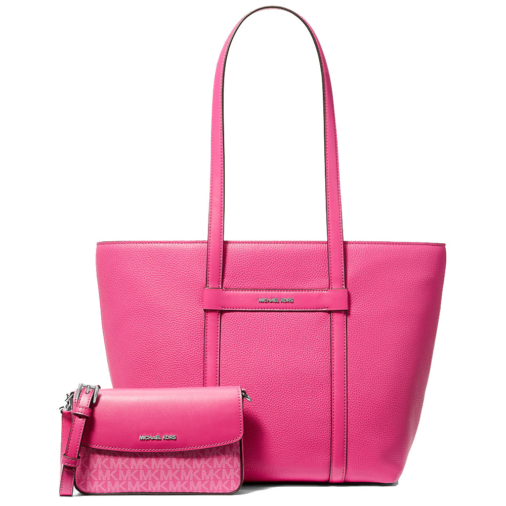 Michael Kors Jet Set Large 2-In-1 Pebbled Leather Tote Bag Dragonfruit # 35S5STVT3L