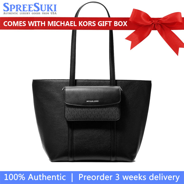 Michael Kors Jet Set Large 2-In-1 Pebbled Leather Tote Bag Black # 35S5STVT3L