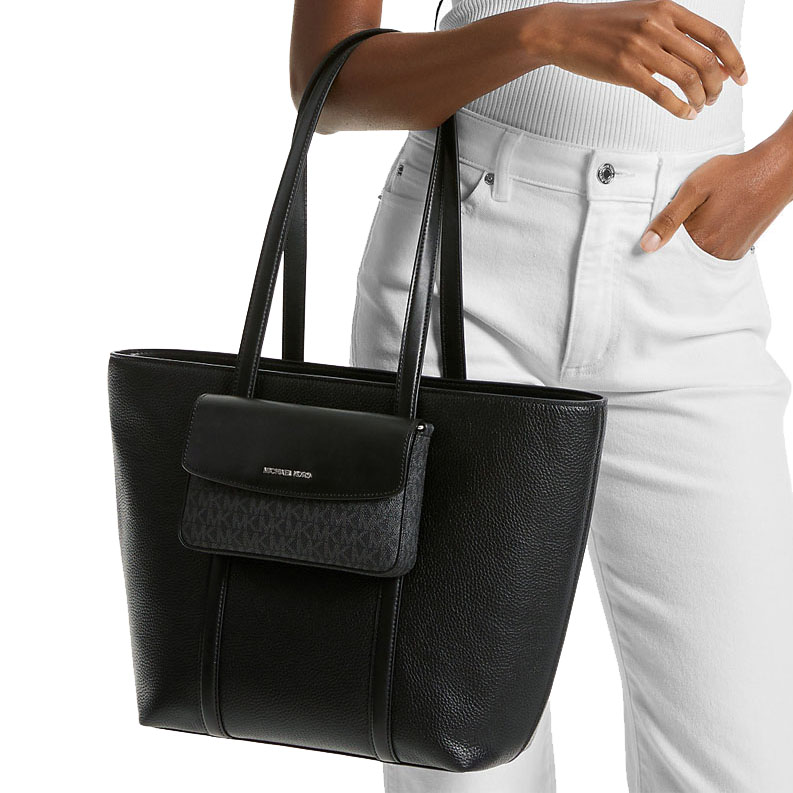 Michael Kors Jet Set Large 2-In-1 Pebbled Leather Tote Bag Black # 35S5STVT3L