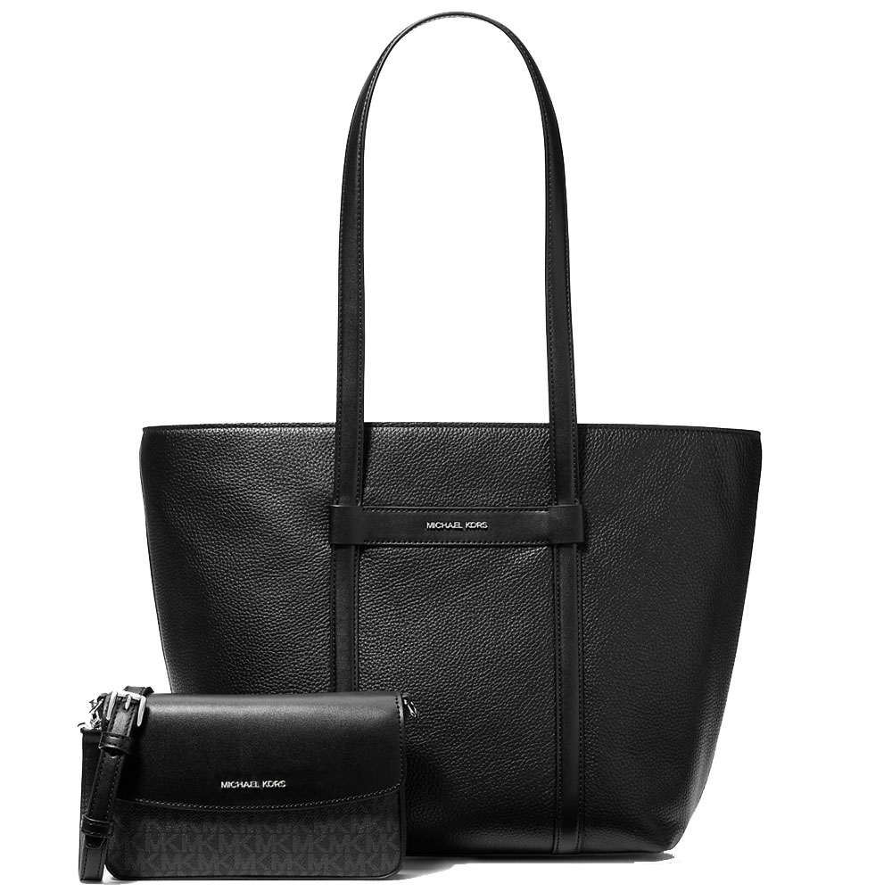 Michael Kors Jet Set Large 2-In-1 Pebbled Leather Tote Bag Black # 35S5STVT3L