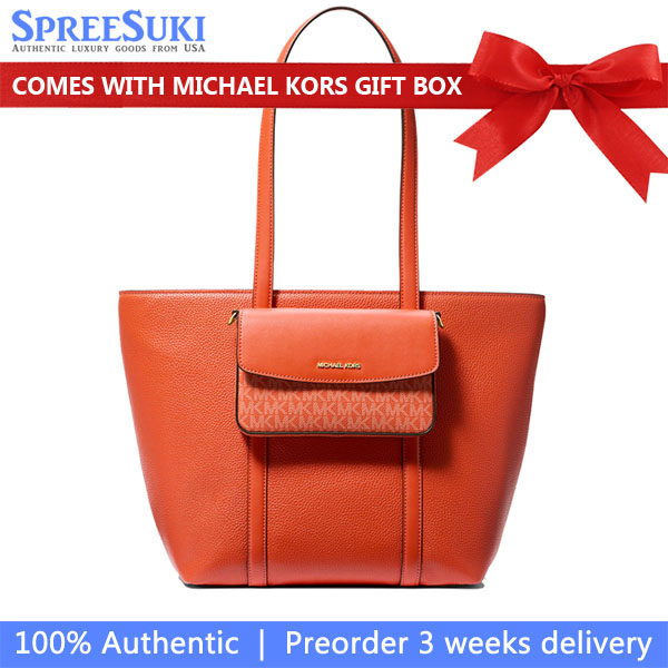 Michael Kors Et Set 2-In-1 Pebbled Leather And Logo Tote Bag Red Clay # 35S5GTVT3L