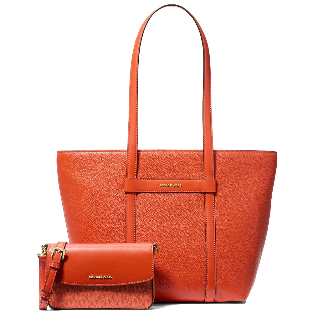 Michael Kors Et Set 2-In-1 Pebbled Leather And Logo Tote Bag Red Clay # 35S5GTVT3L