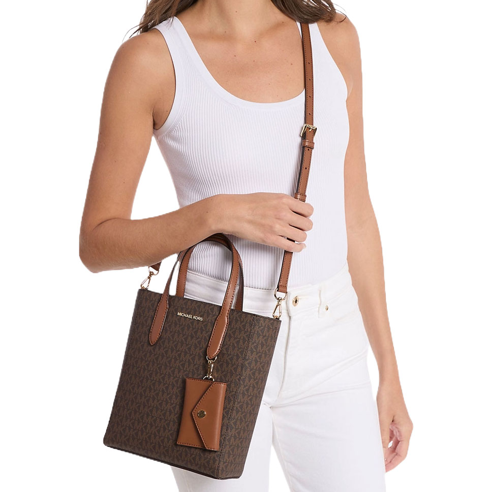 Michael Kors Vincent Small Signature Logo Convertible Tote Bag With Card Case Brown # 35F4G2VT1B