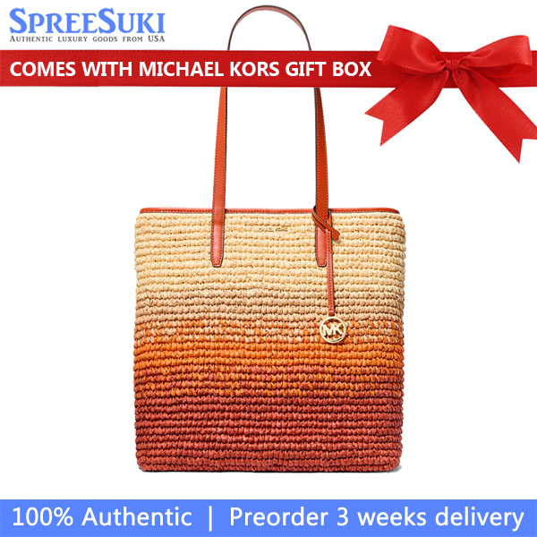 Michael Kors The Michael Ombré Straw Tote Bag Red Clay # 35S5G01T3W