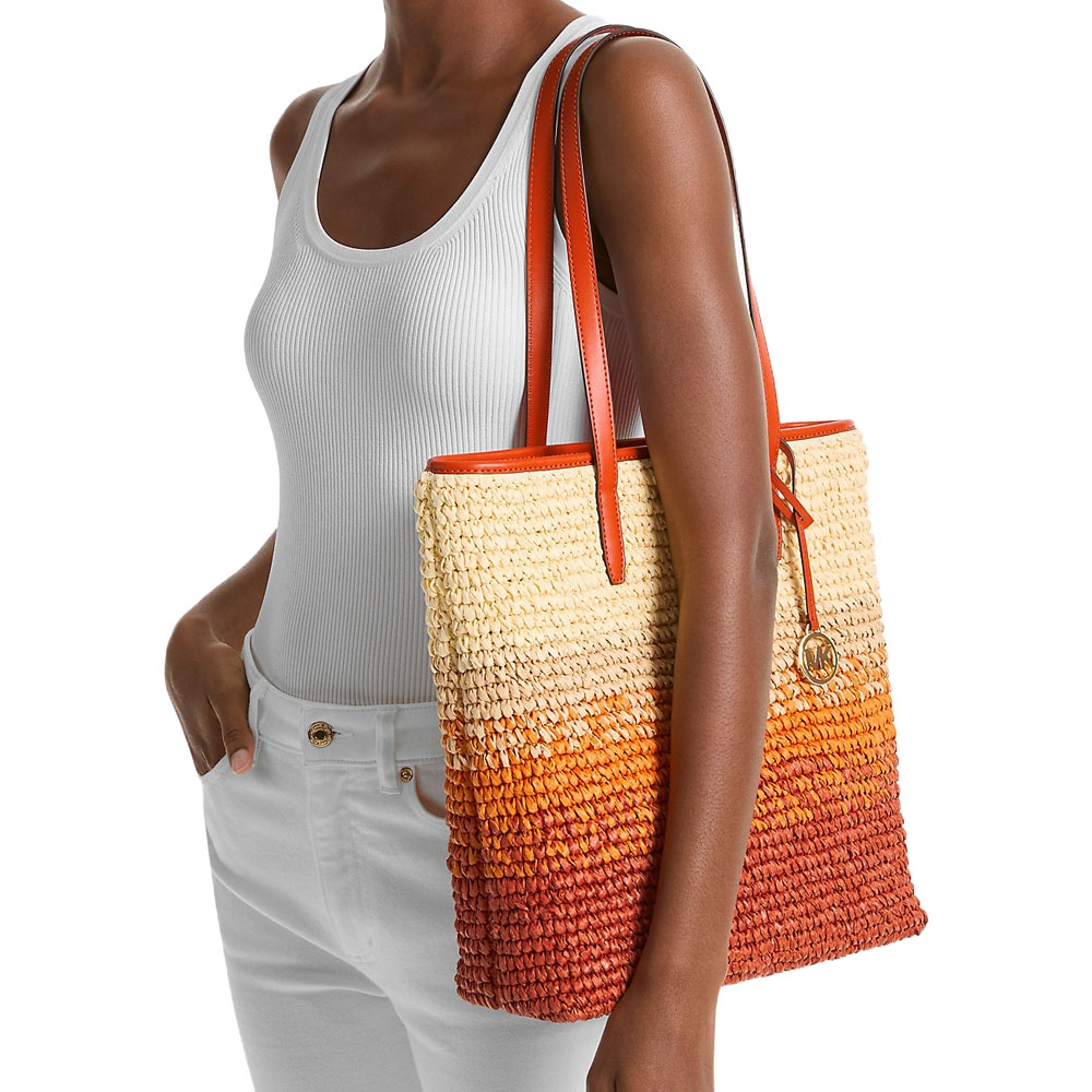 Michael Kors The Michael Ombré Straw Tote Bag Red Clay # 35S5G01T3W
