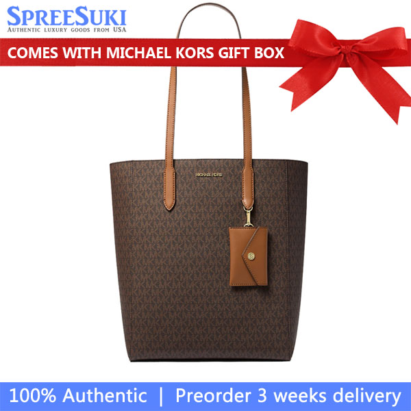 Michael Kors Vincent Large Signature Logo Tote Bag With Card Case Brown # 35F4G2VT7B