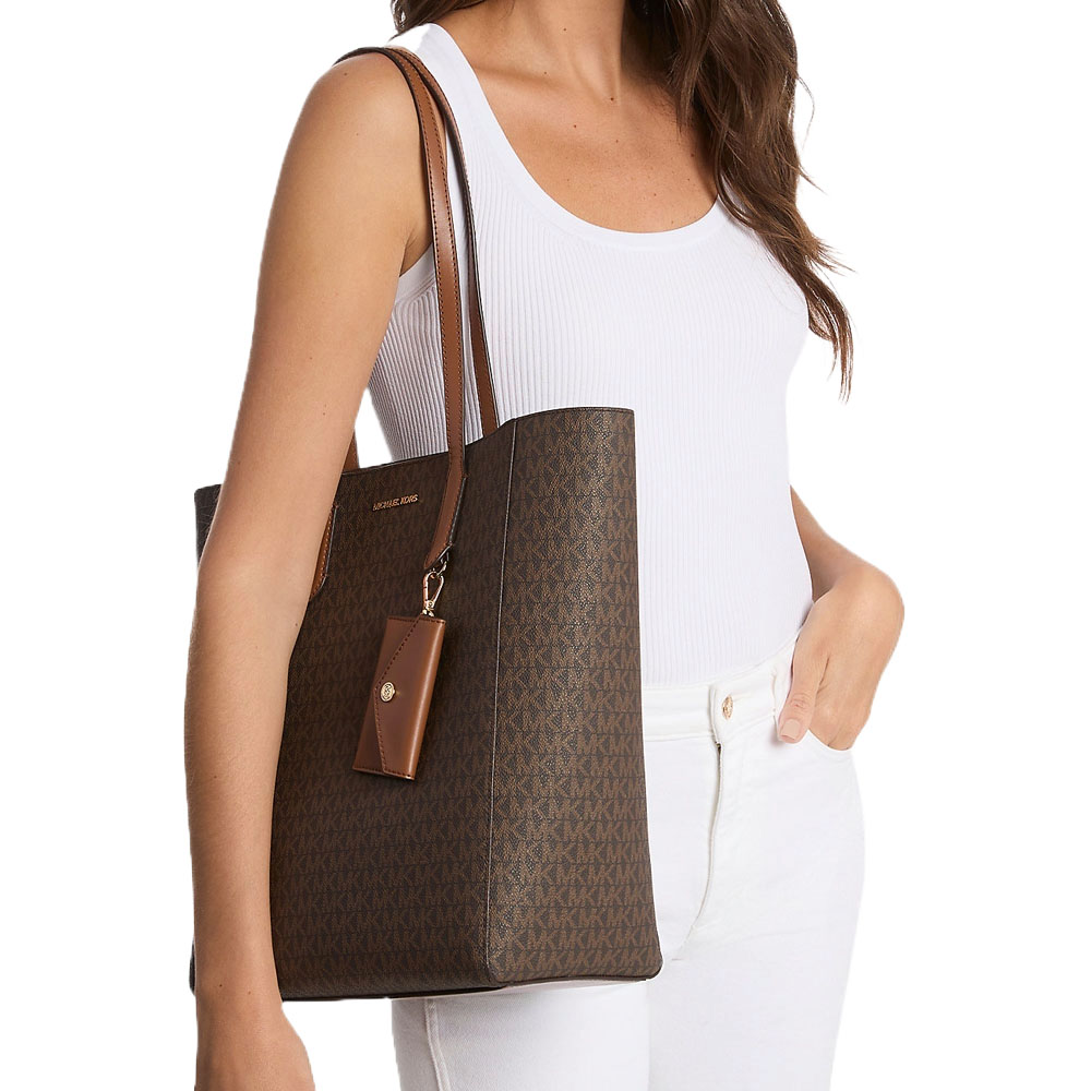 Michael Kors Vincent Large Signature Logo Tote Bag With Card Case Brown # 35F4G2VT7B