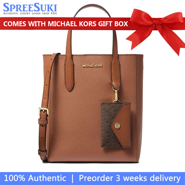 Michael Kors Vincent Small Saffiano Leather Convertible Tote Bag With Card Case Luggage # 35F4G2VT5T