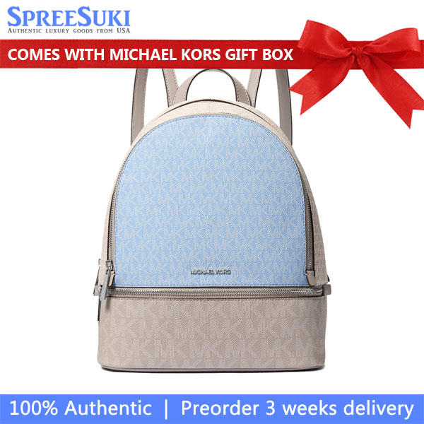Michael Kors Rhea Medium Color-Block Signature Logo Backpack Lt Sky Mlt # 35S5SRAB6V