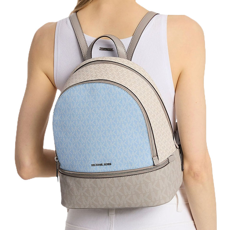 Michael Kors Rhea Medium Color-Block Signature Logo Backpack Lt Sky Mlt # 35S5SRAB6V