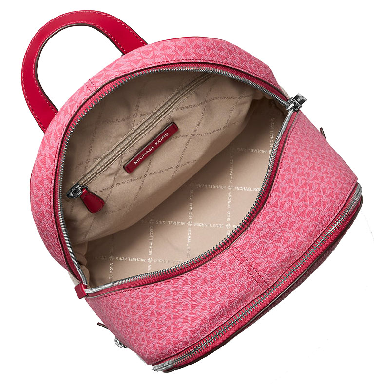 Michael Kors Rhea Medium Color-Block Signature Logo Backpack Dark Raspberry Multi # 35S5SRAB6V