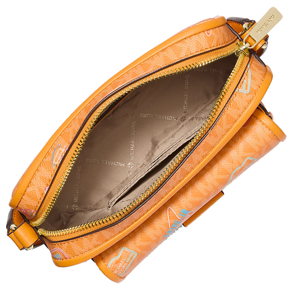 Michael Kors Bradshaw Extra-Small Embellished Signature Logo Camera Crossbody Bag Pop Orange # 35T5G2BC0I