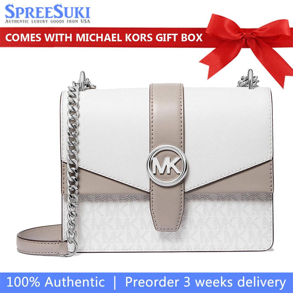 Michael Kors Greenwich Small Color-Block Signature Logo Crossbody Bag Optic White # 35T5SGRC5V