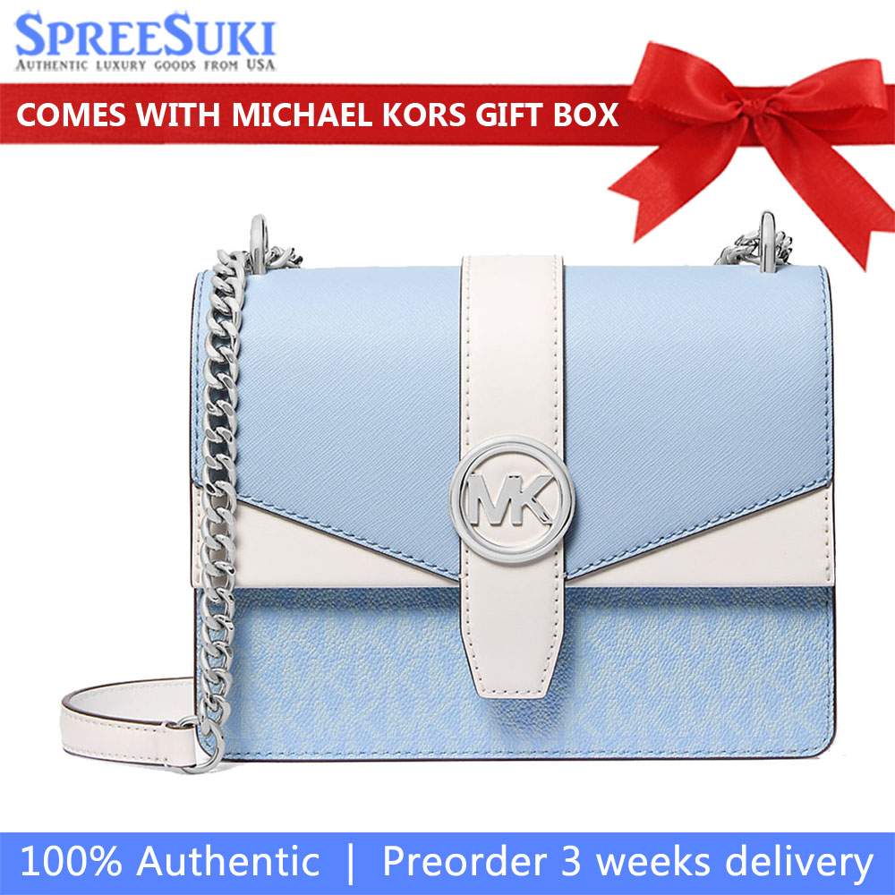 Michael Kors Greenwich Small Color-Block Signature Logo Crossbody Bag Light Sky Multi # 35T5SGRC5V