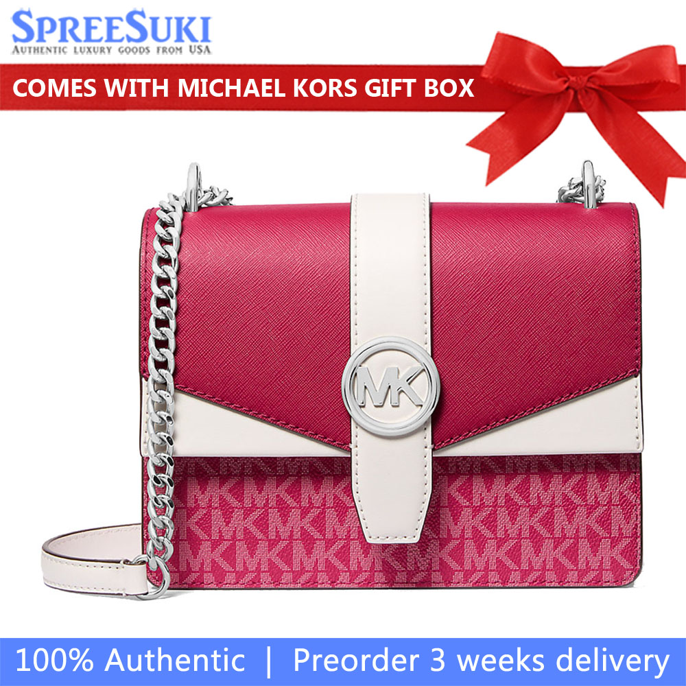Michael Kors Greenwich Small Color-Block Signature Logo Crossbody Bag Dark Raspberry Multi # 35T5SGRC5V