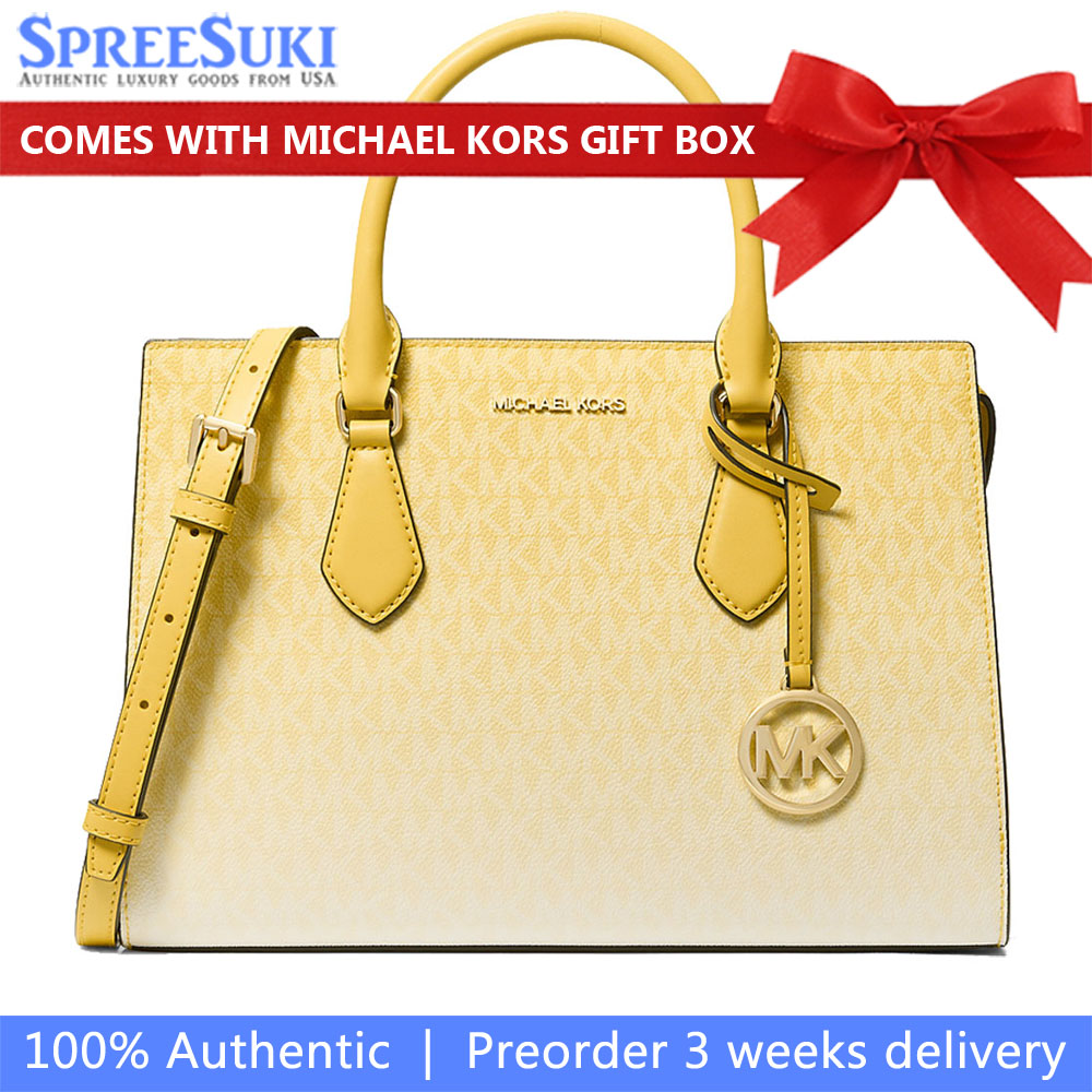 Michael Kors Sheila Medium Ombré Signature Logo Satchel Daisy Yellow # 35S5G6HS8B