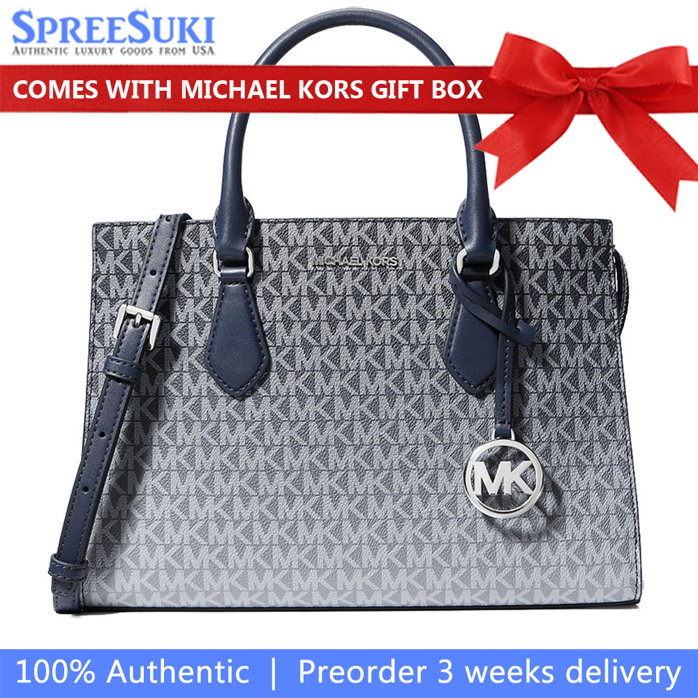 Michael Kors Sheila Medium Ombré Signature Logo Satchel Navy # 35R5S6HS8B
