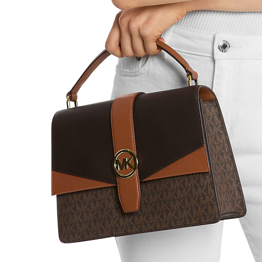 Michael Kors Greenwich Medium Signature Logo Satchel Brown # 35S5GGRS6V
