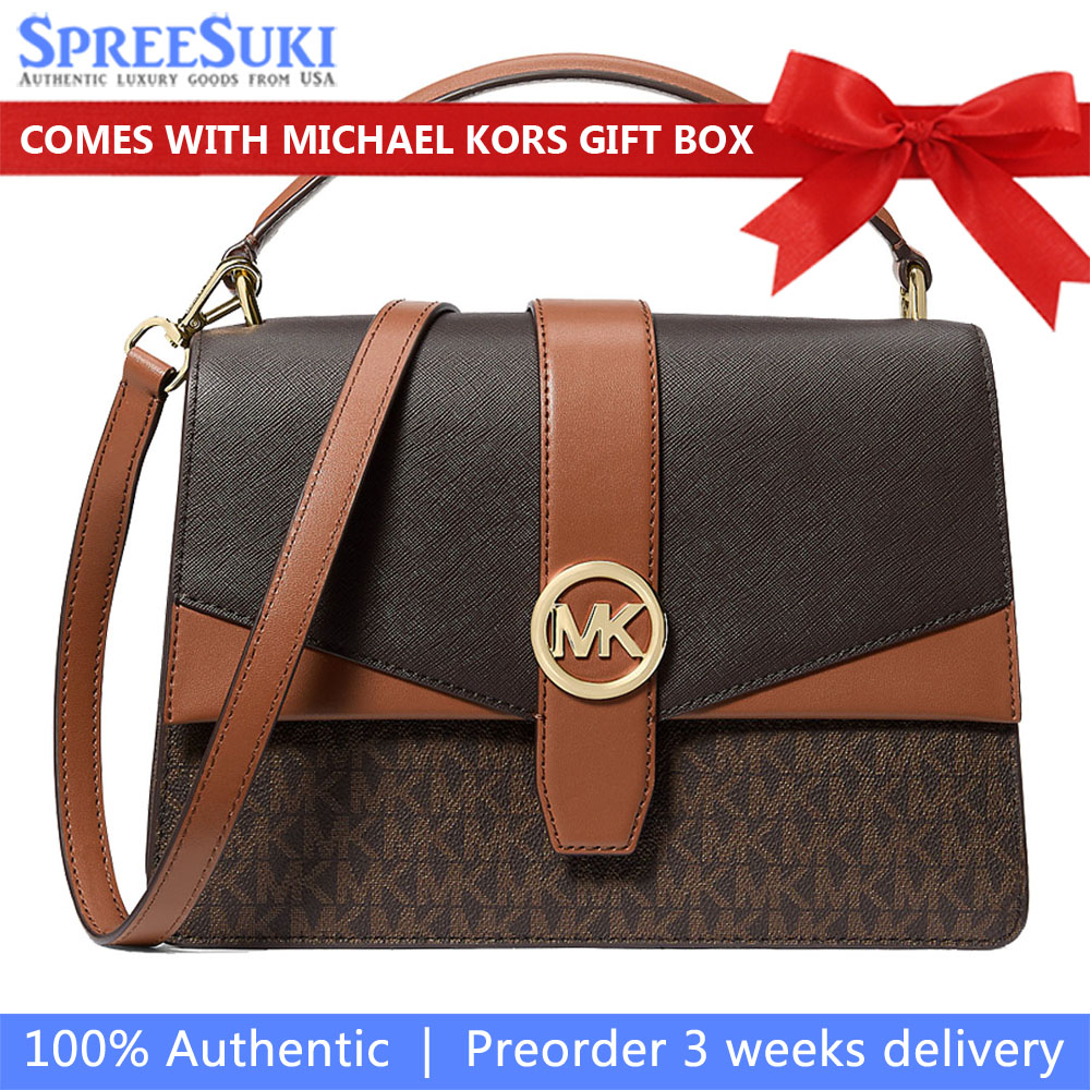 Michael Kors Greenwich Medium Signature Logo Satchel Brown # 35S5GGRS6V