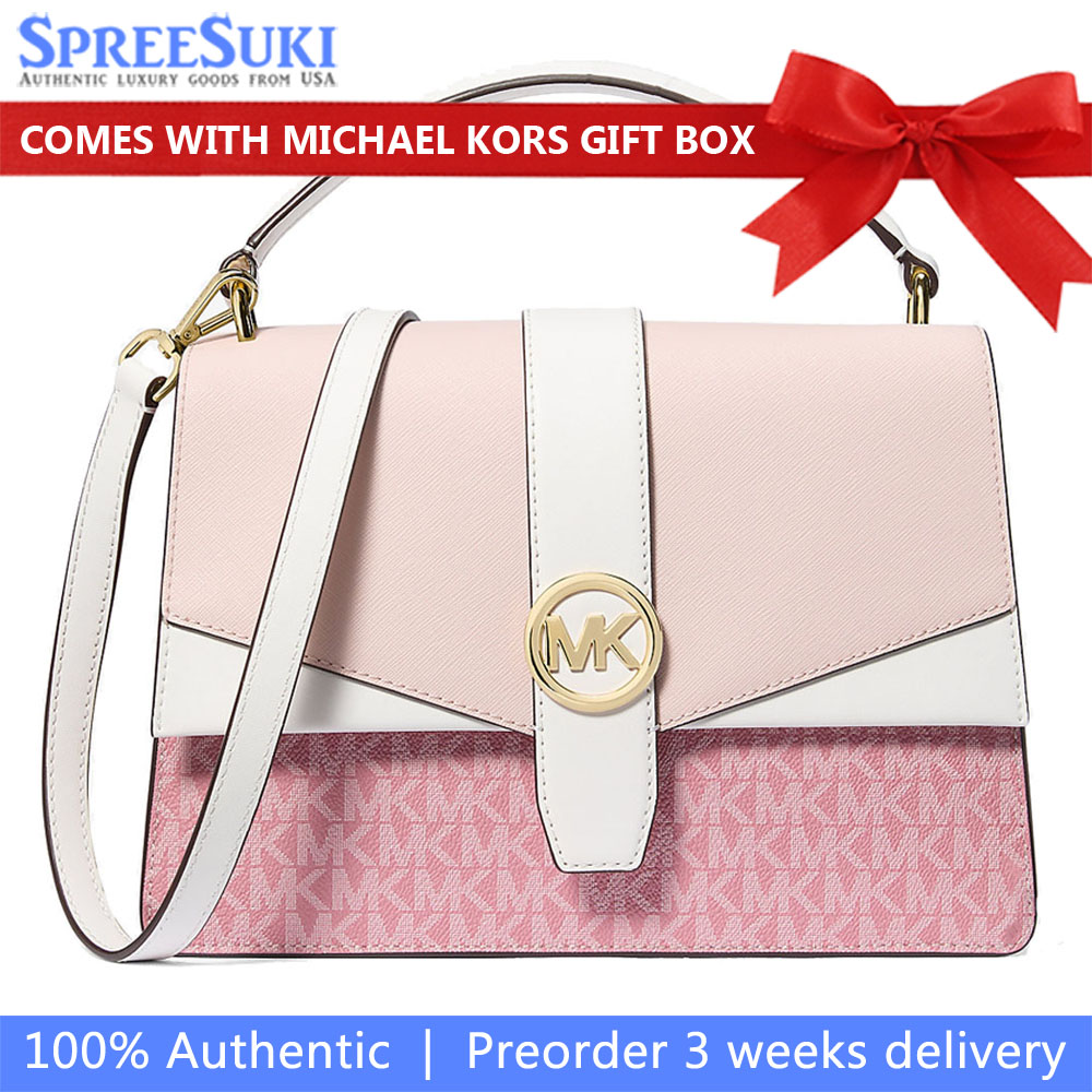 Michael Kors Greenwich Medium Signature Logo Satchel Powder Blush Multi # 35S5GGRS6V