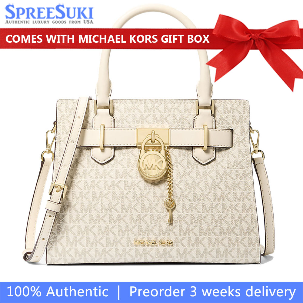 Michael Kors Hamilton Small Logo Satchel Light Cream Multi # 35F1GHMS1B