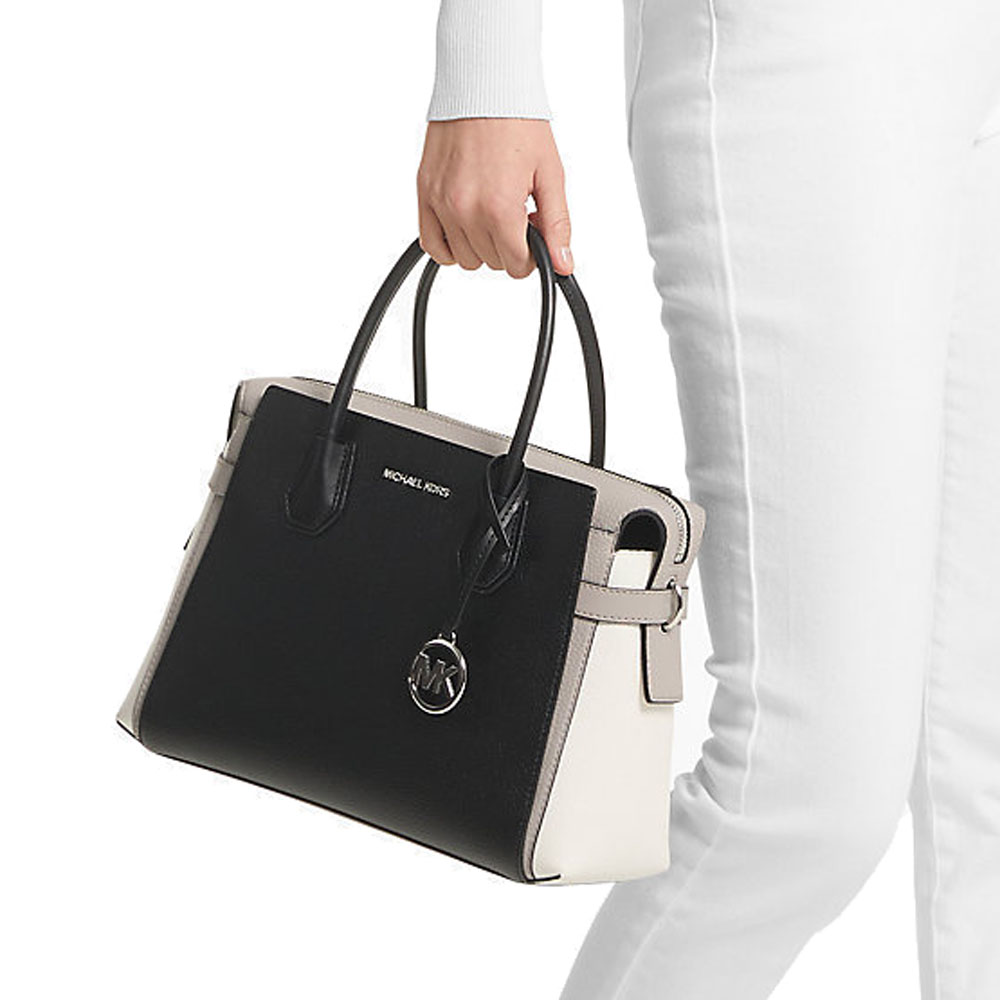 Michael Kors Mercer Medium Color-Block Belted Satchel Black Combo # 35S4SM9S8L