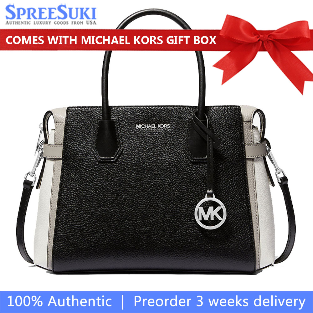 Michael Kors Mercer Medium Color-Block Belted Satchel Black Combo # 35S4SM9S8L