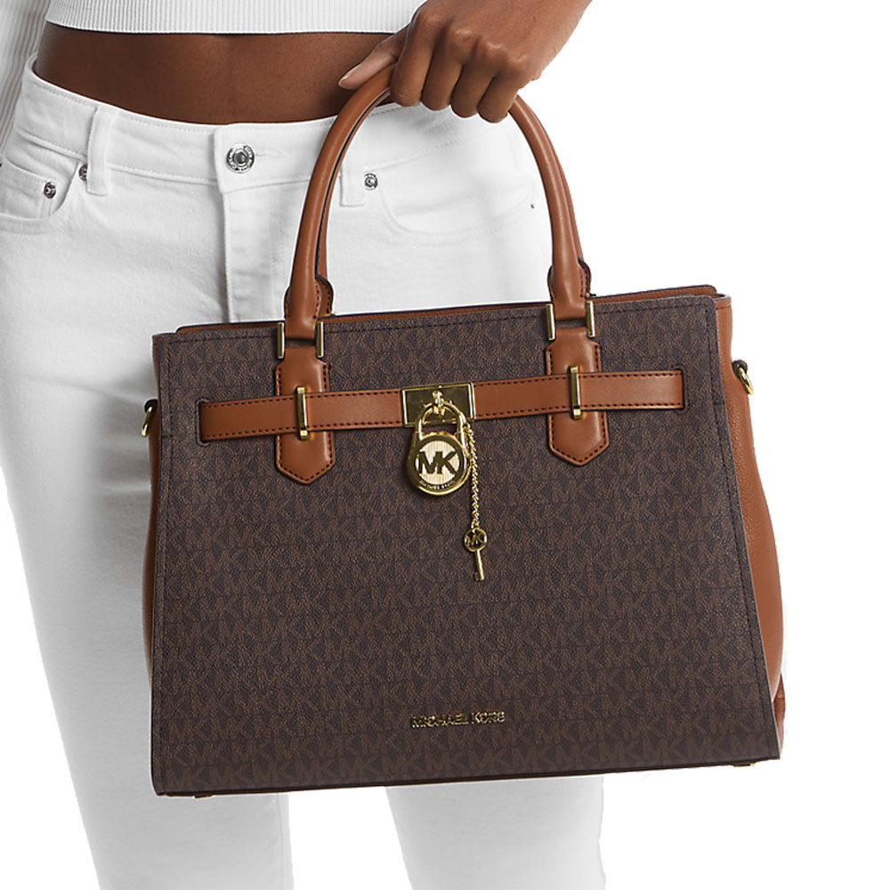 Michael Kors Hamilton Medium Logo Satchel Brown # 35F1GHMS2B