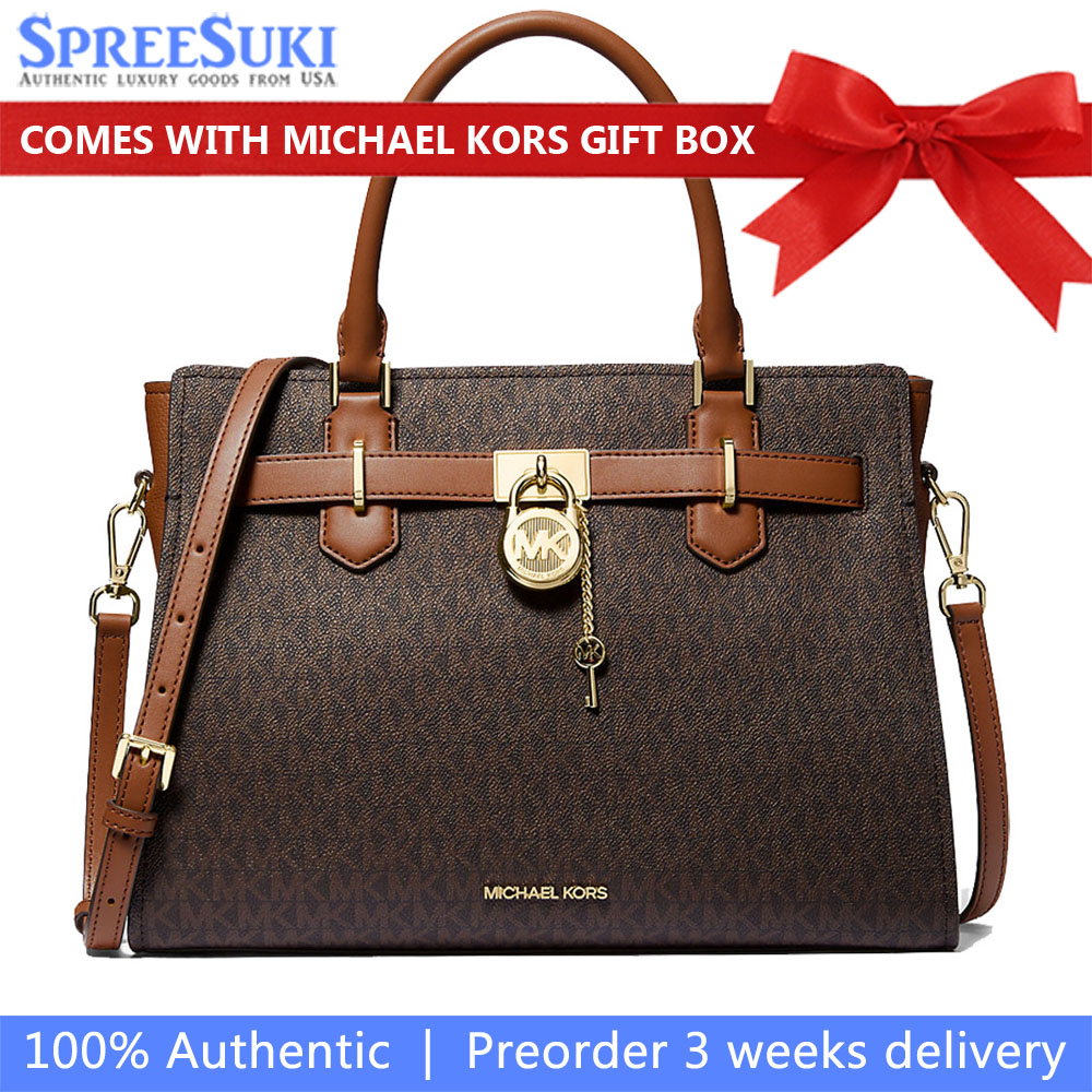 Michael Kors Hamilton Medium Logo Satchel Brown # 35F1GHMS2B