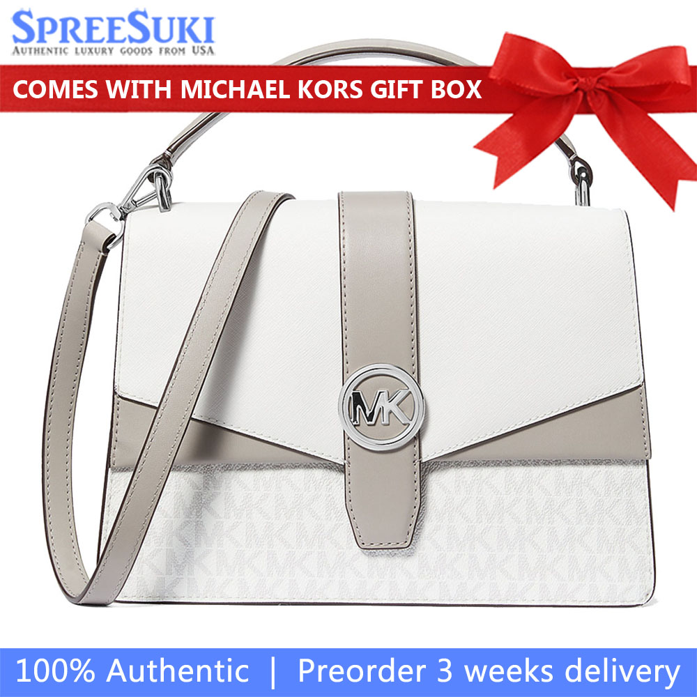 Michael Kors Greenwich Medium Color-Block And Signature Logo Satchel Optic White # 35S5SGRS6V