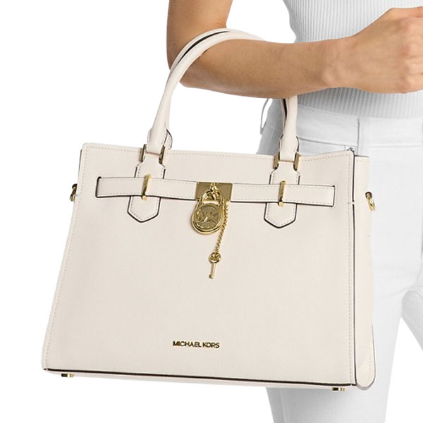 Michael Kors Hamilton Medium Leather Satchel Light Cream # 35T1GHMS2L