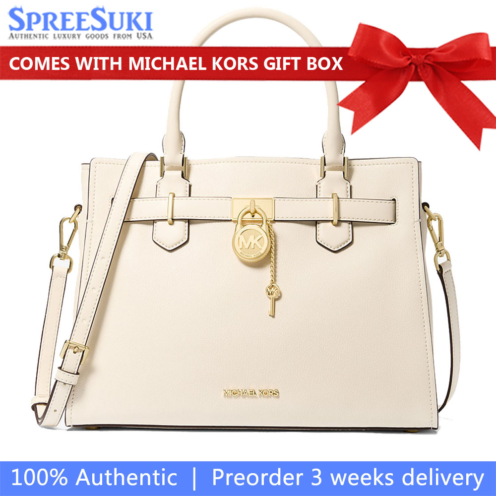 Michael Kors Hamilton Medium Leather Satchel Light Cream # 35T1GHMS2L