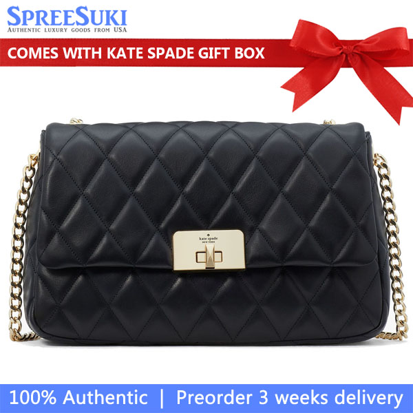 Kate Spade Carey Smooth Quilted Flap Shoulder Bag Black # KH228