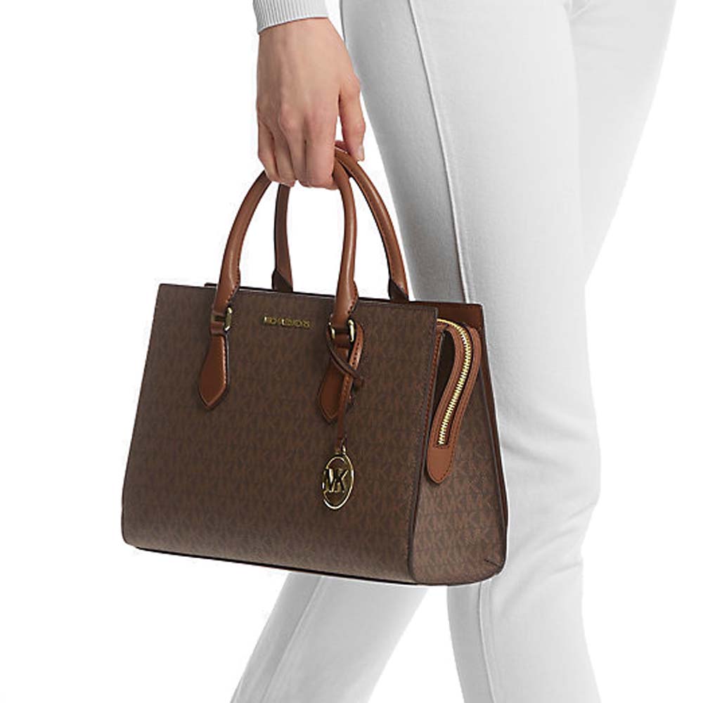 Michael Kors Sheila Medium Logo Satchel Brown # 35S3G6HS2B