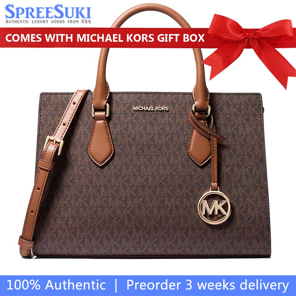 Michael Kors Sheila Medium Logo Satchel Brown # 35S3G6HS2B